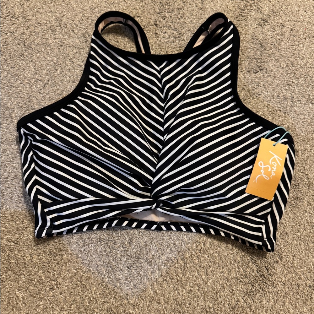 Black and White Striped swim top